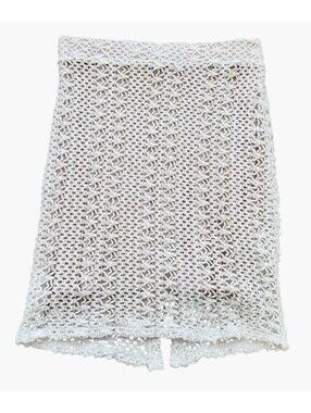Free People Off-White Ivory Crocheted Knit Knee-Length Pencil Skirt Pink Lined 2
